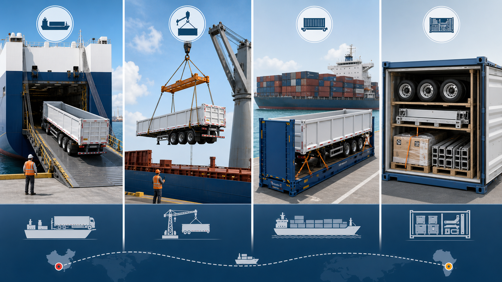 RoRo breakbulk flat-rack and SKD shipping options for importing semi-trailer from China to Nigeria