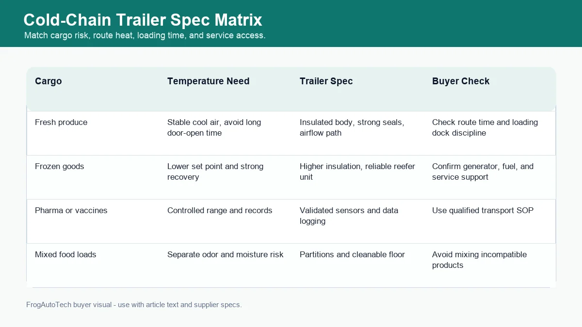 Cold-chain trailer specification matrix for African buyers
