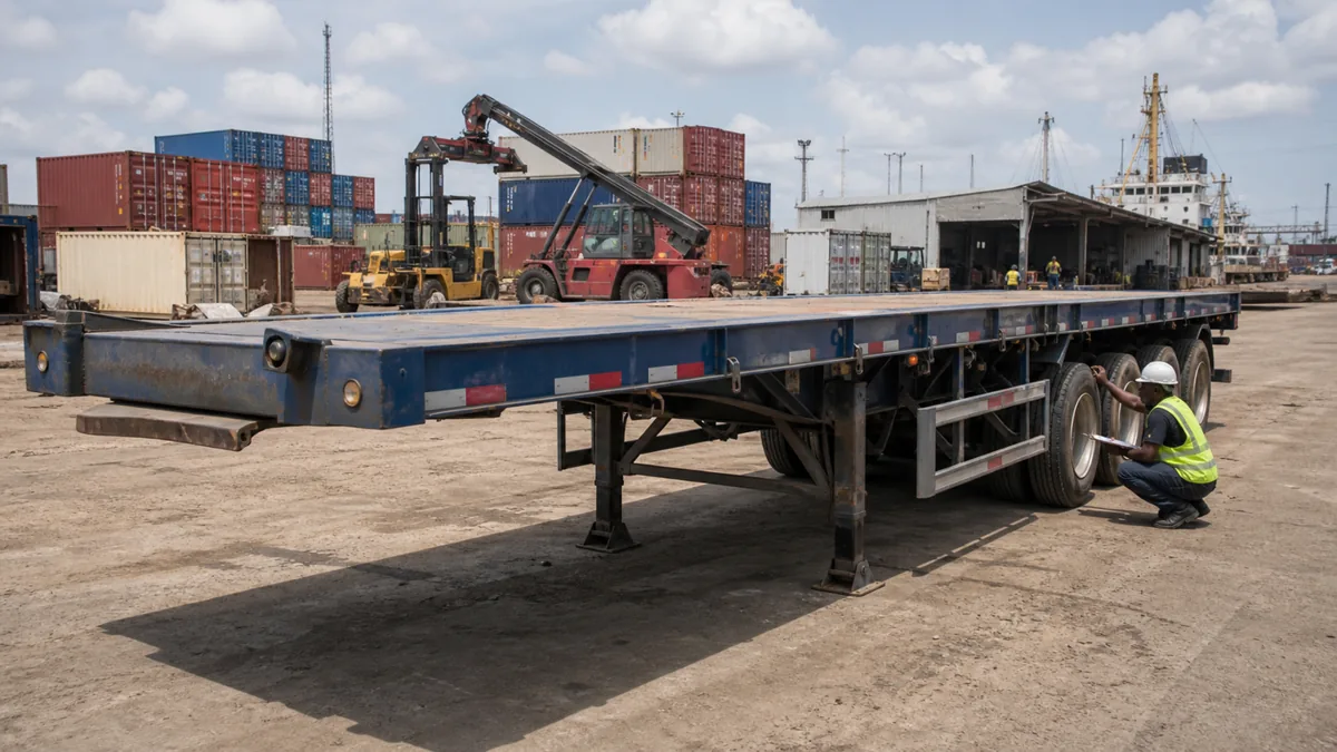 Semi-trailer arrival inspection in an African port yard after shipment
