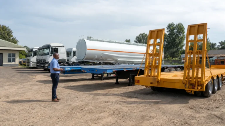 African trailer dealer showroom yard with sample trailer units