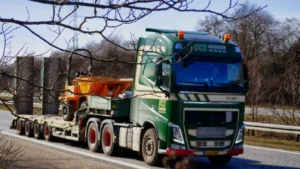 Lowbed trailer moving heavy equipment for Botswana mining logistics