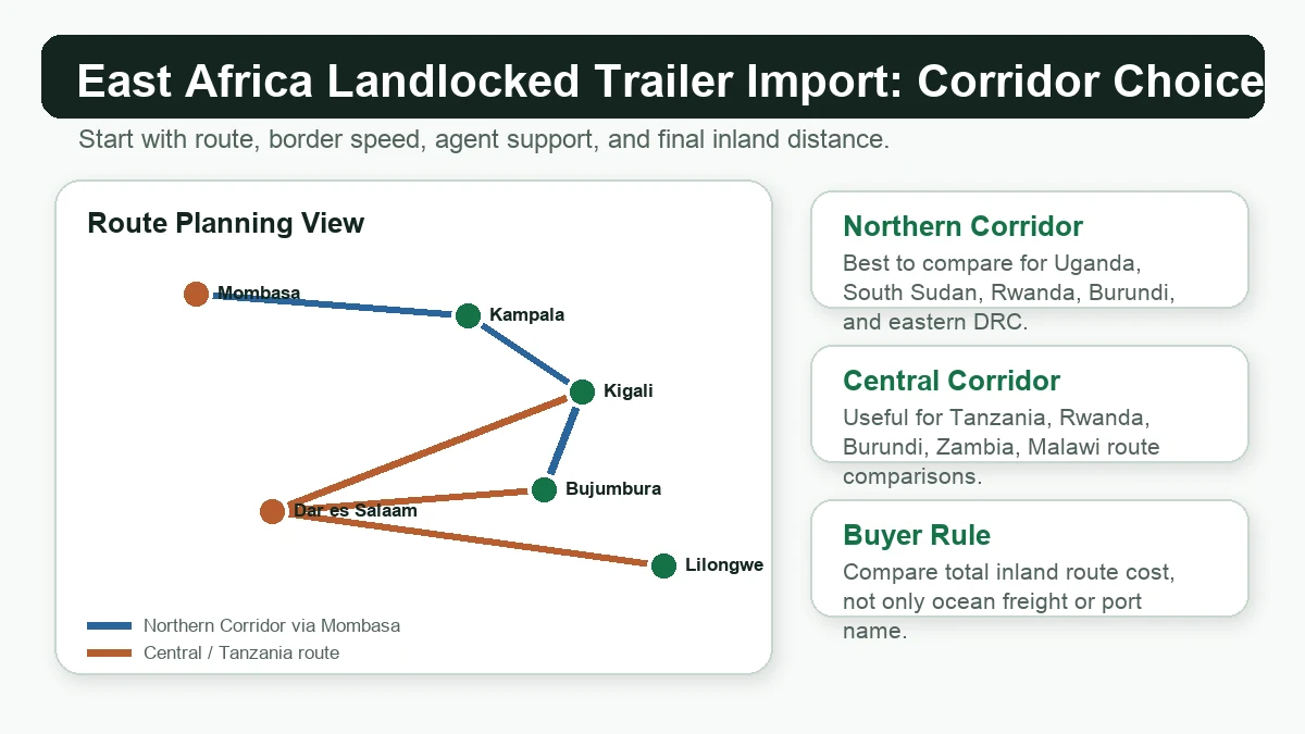 East Africa landlocked trailer import corridor choice