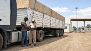 Semi-trailer document check at an East Africa inland delivery yard