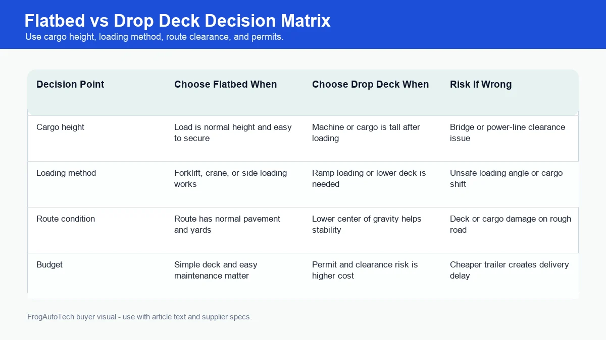 Flatbed vs drop deck trailer decision matrix for African buyers