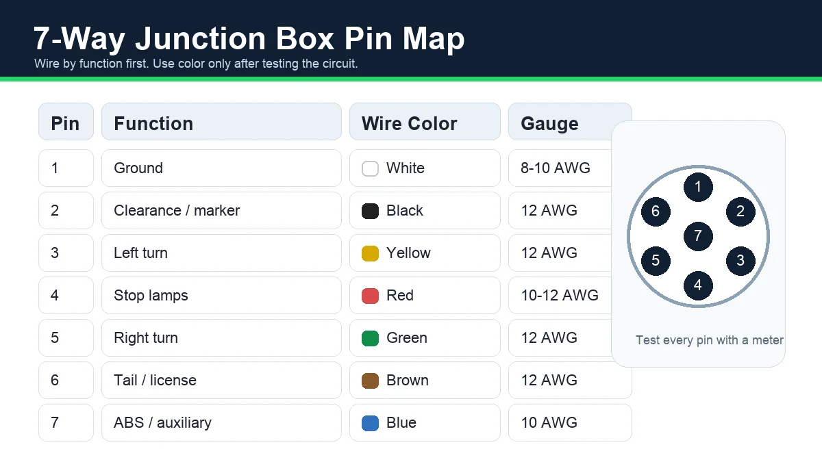 7-way semi trailer junction box pin map