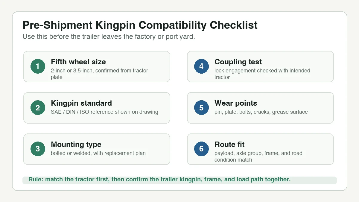 Pre-shipment trailer kingpin compatibility checklist for African buyers