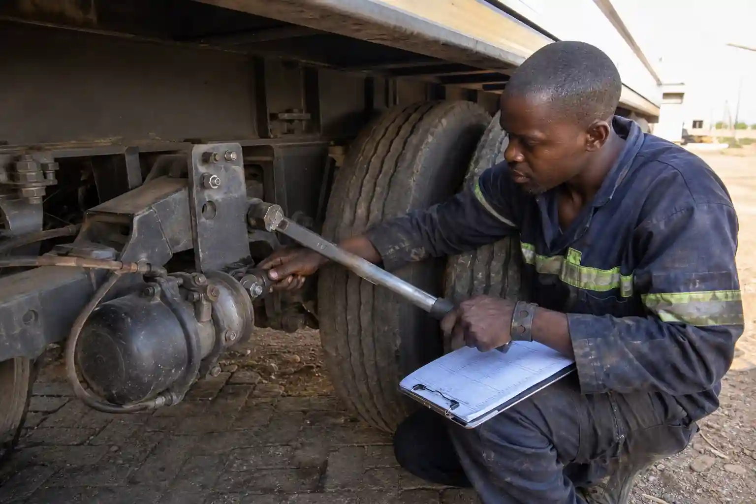 Trailer lashing and pre-loading inspection before Lagos shipment