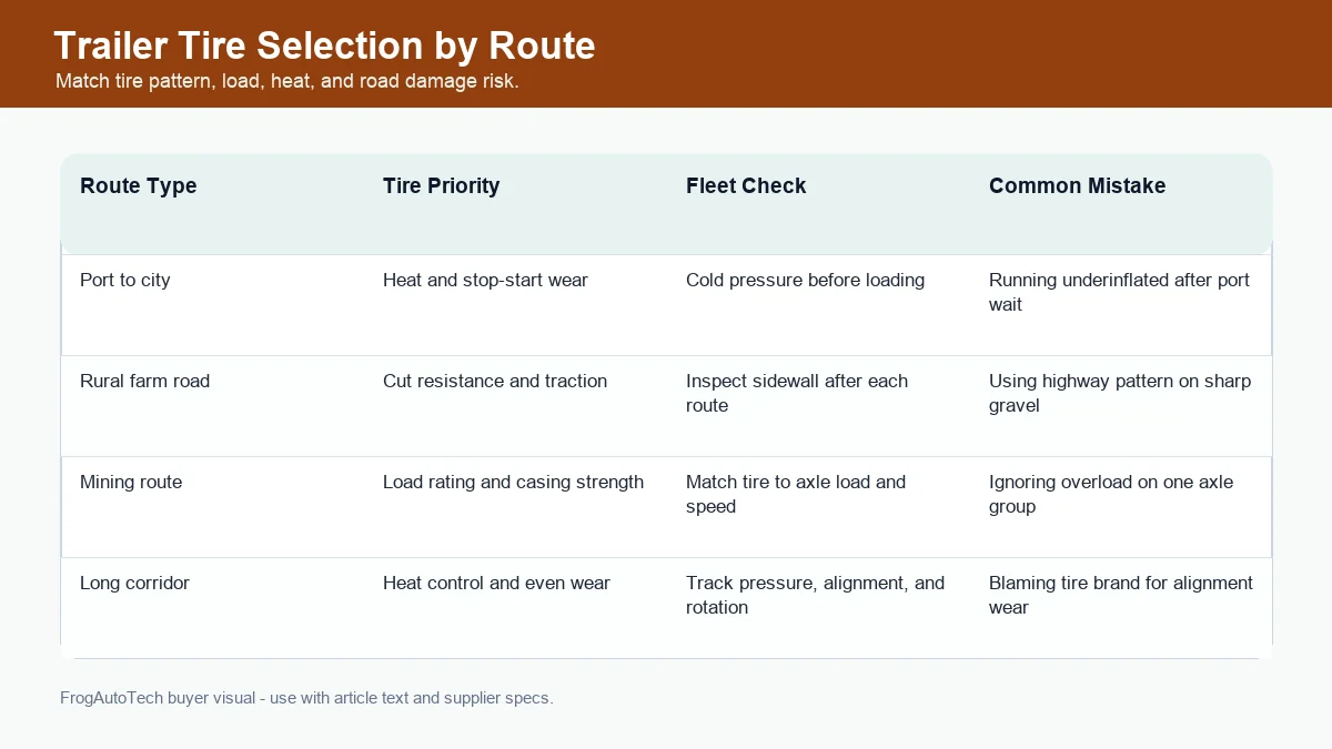 Trailer tire selection matrix by route type